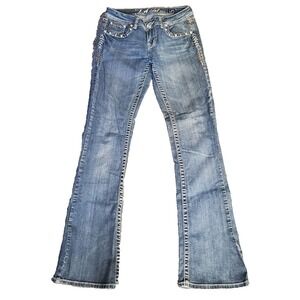 LA Idol USA Jeans Women's Size 7 30X34 Blue Low Rise Bootcut Rhinestone Stretch